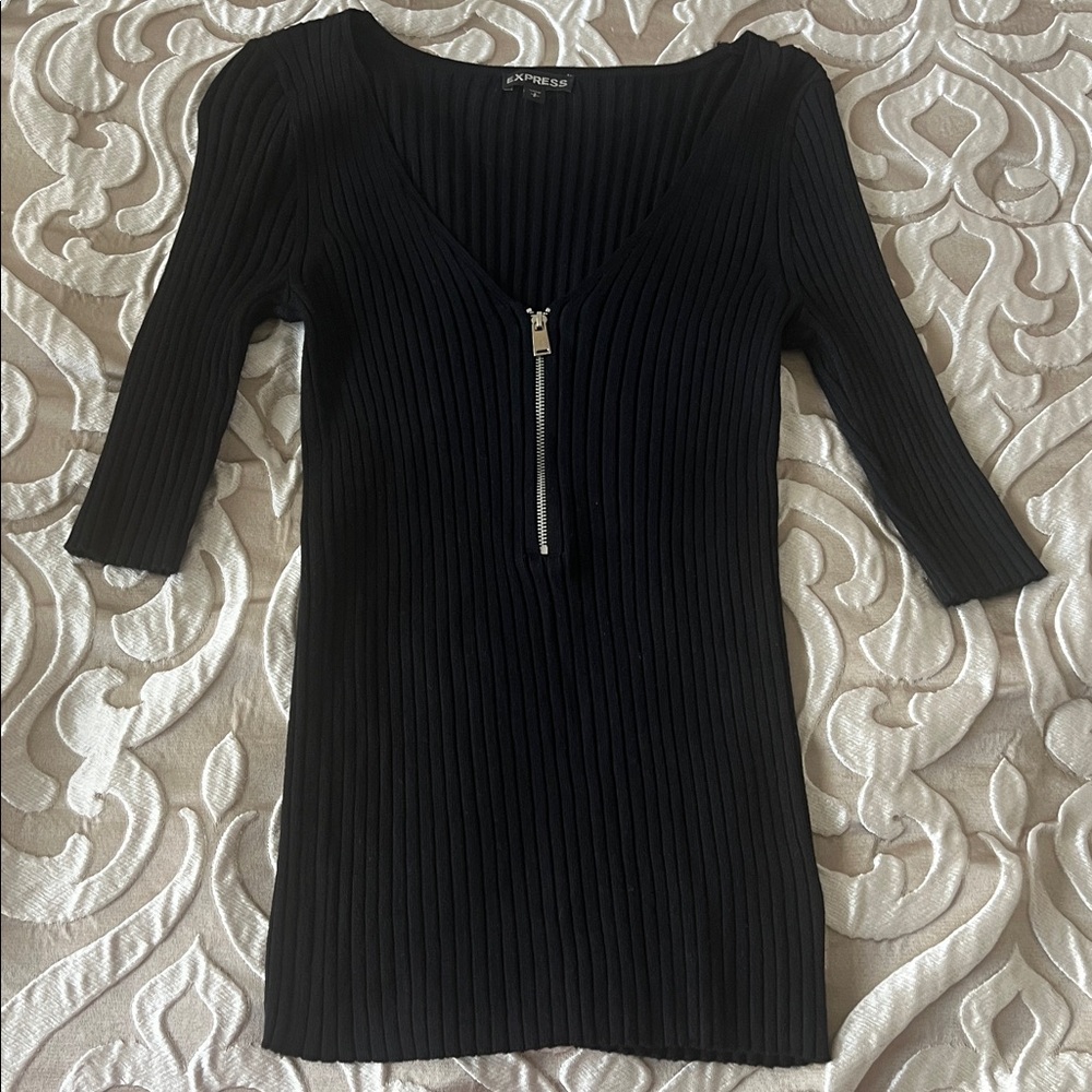 Express Black Ribbed Knit Top